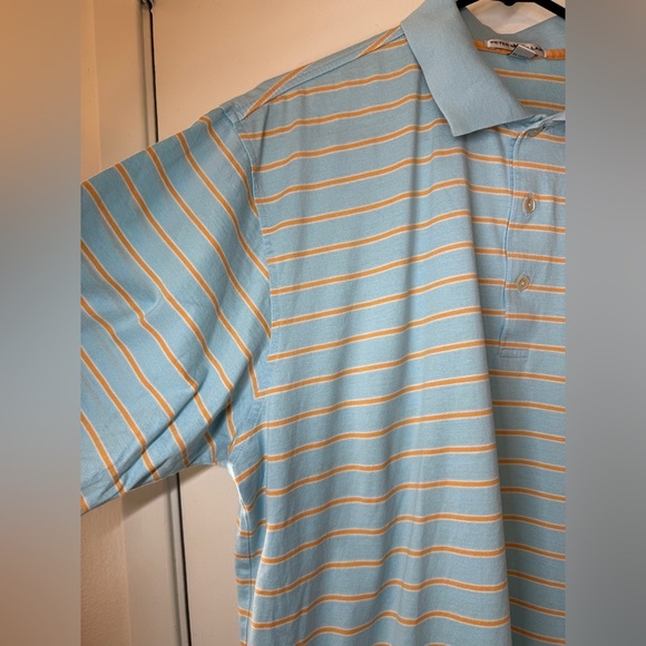 Peter Millar Men’s Blue Orange Striped 100% Cotton Short Sleeves Polo Shirt L - Picture 2 of 12